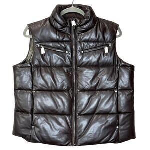 Lauren Ralph Lauren Leather Quilted Top Vest Brown Zip Pockets Women 2X NWT